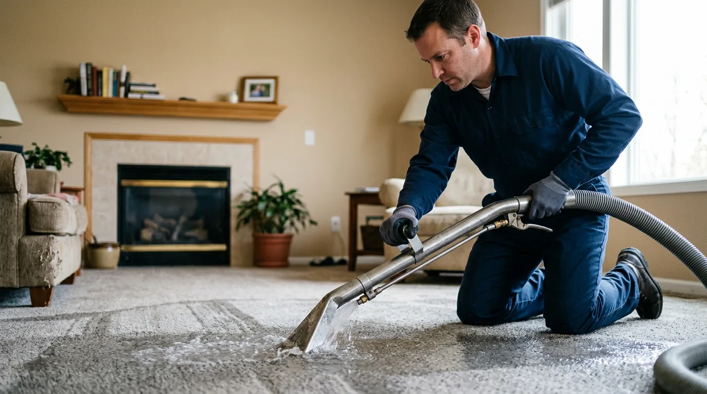 Water damage restoration technician working near Eminence, IN